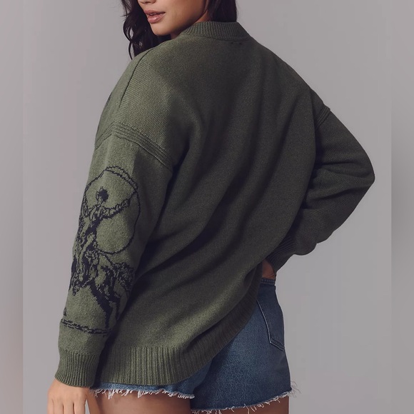 Anthropologie Maeve Oversized Graphic Crew-Neck Sweater Size 2X Western Horse - Picture 7 of 10